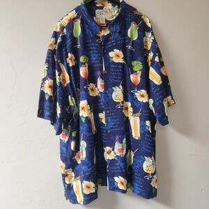 Vintage Big Dogs Blue Hawaiian Shirt Size 3X Tropical Cocktail Mix Drink Recipe